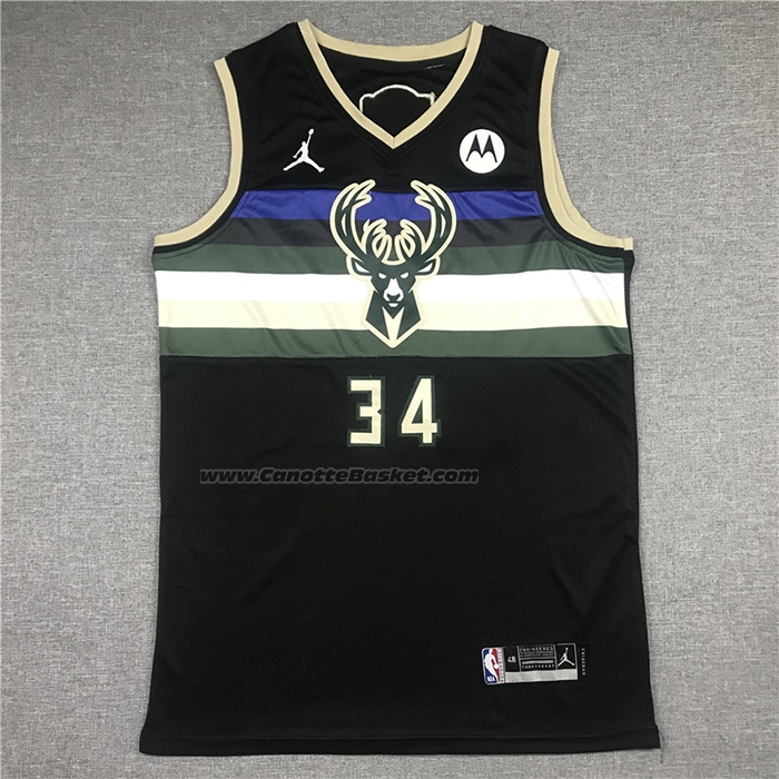 Maglia Milwaukee Bucks Giannis Antetokounmpo NO 34 Statement 2021 Finals Nero